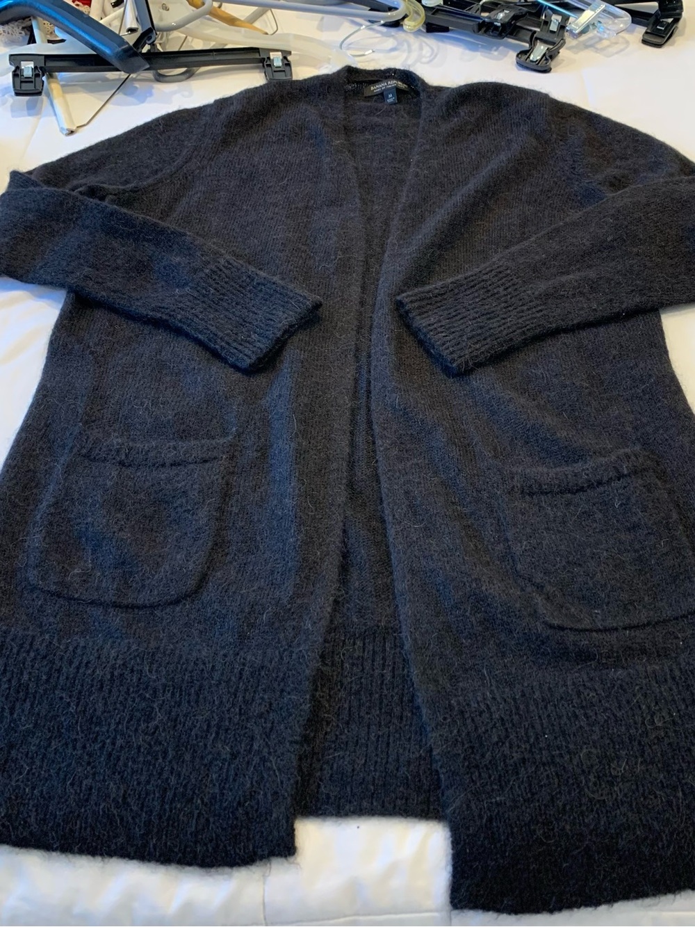 Banana Republic Black Open-Front Mohair Cardigan